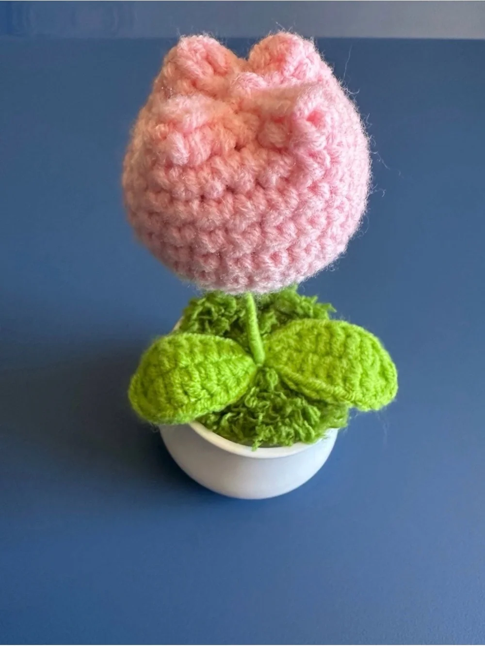 Handmade Pink Crochet Flower in White Pot - Home Accent